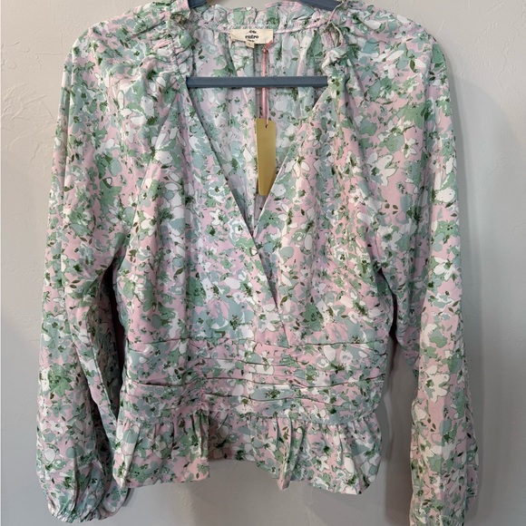 entro Tops - NWT Entro Pink and Green Floral Blouse Size Large